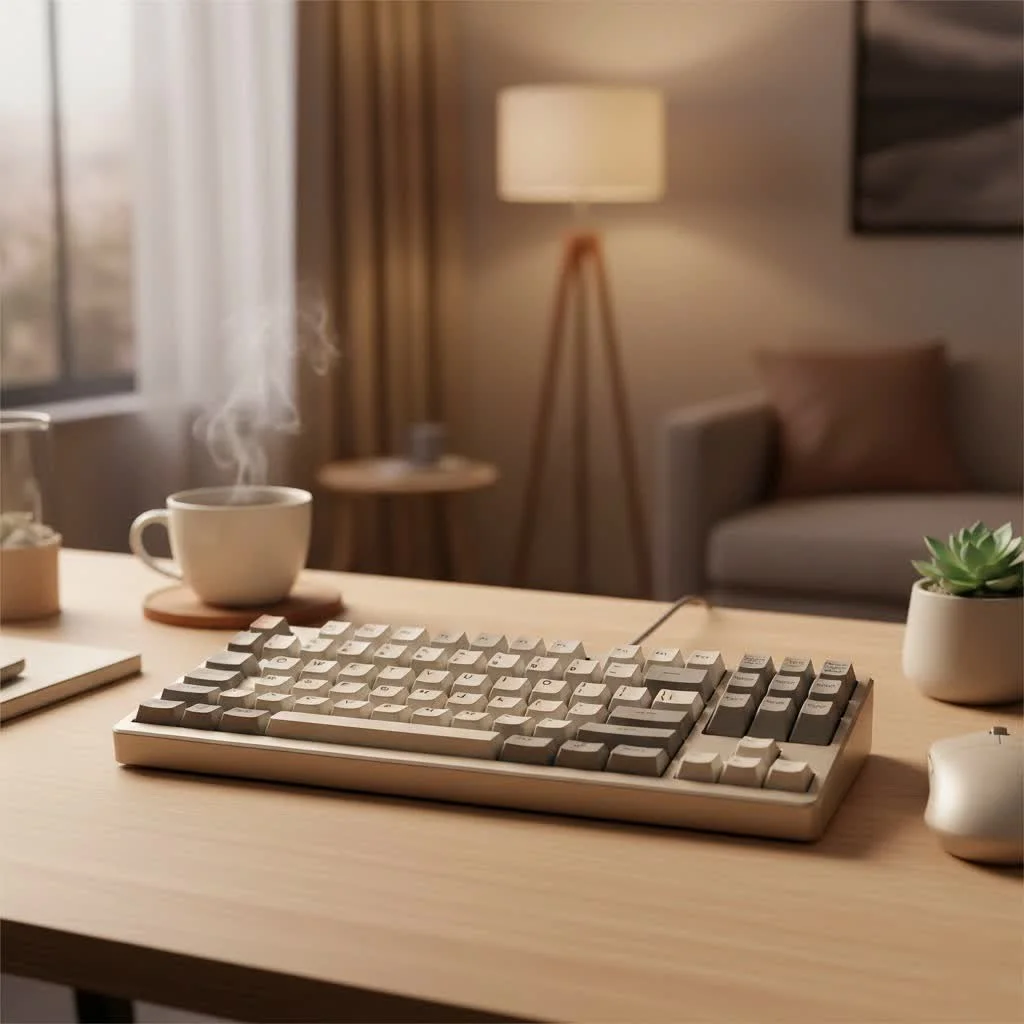 Purple mechanical keyboard on a desk setup