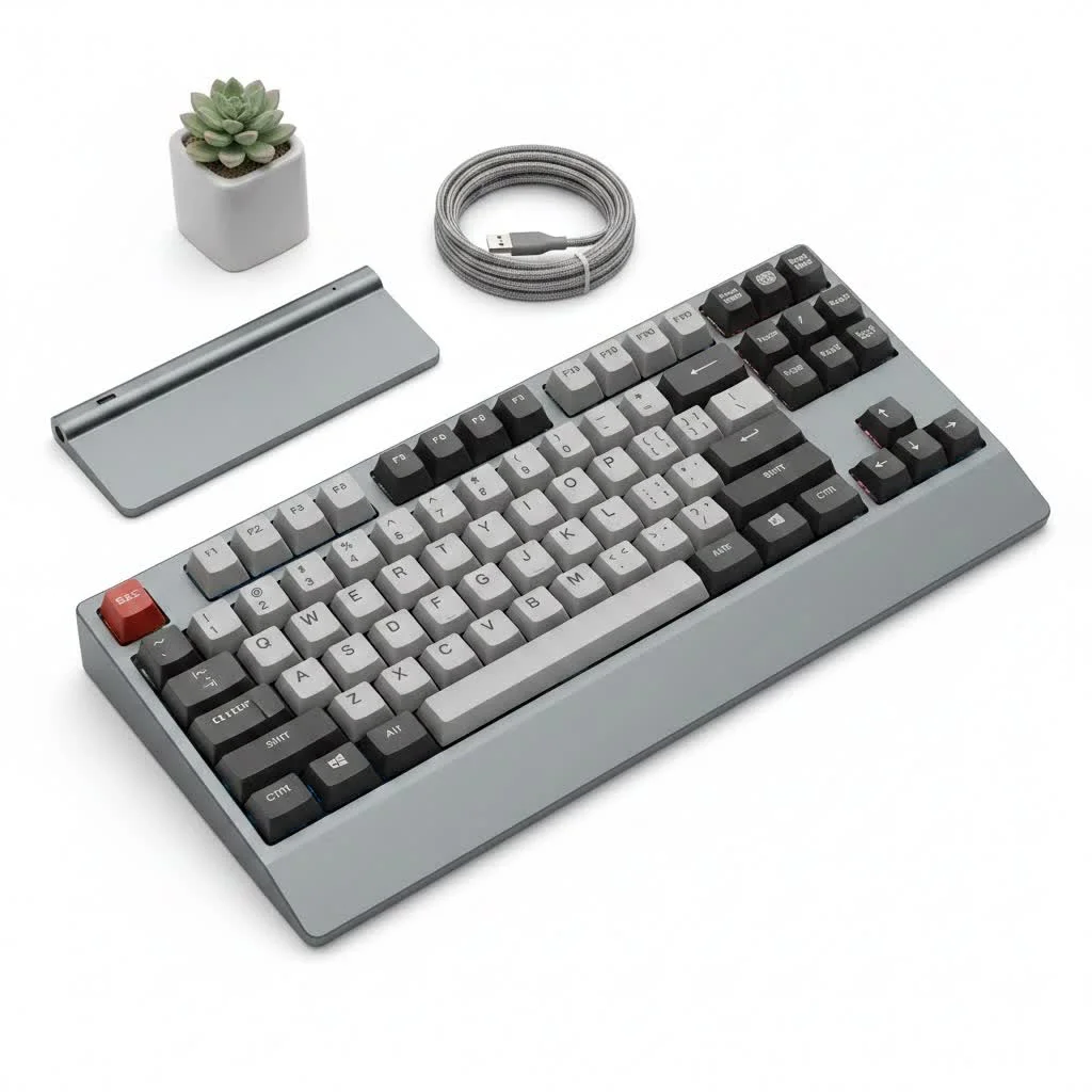 Mechanical keyboard with RGB lighting on a desk