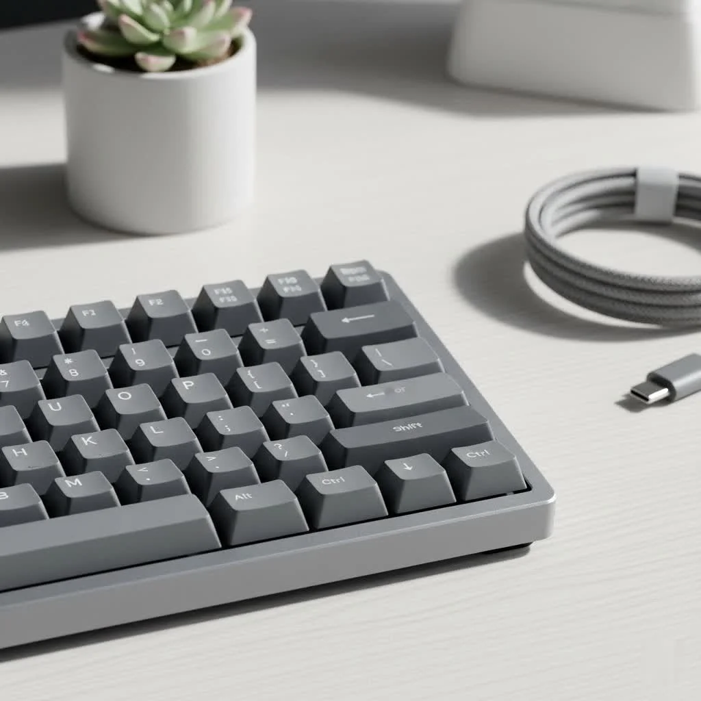 Compact 60% mini mechanical keyboard on a minimalist desk setup