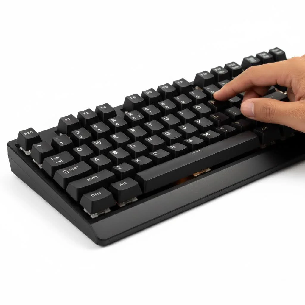 Gamer using a mechanical keyboard with RGB lighting