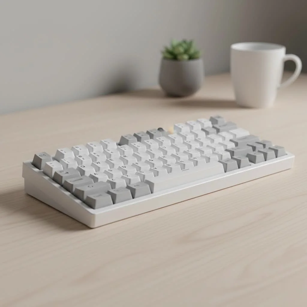 Compact mechanical keyboard with colorful keycaps on a desk