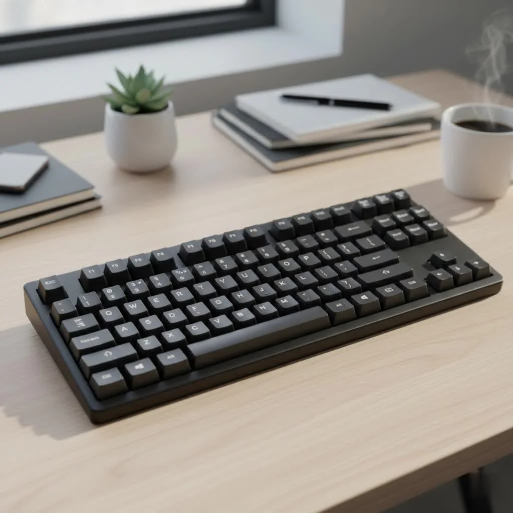Close-up of a wooden mechanical keyboard with artisan keycaps