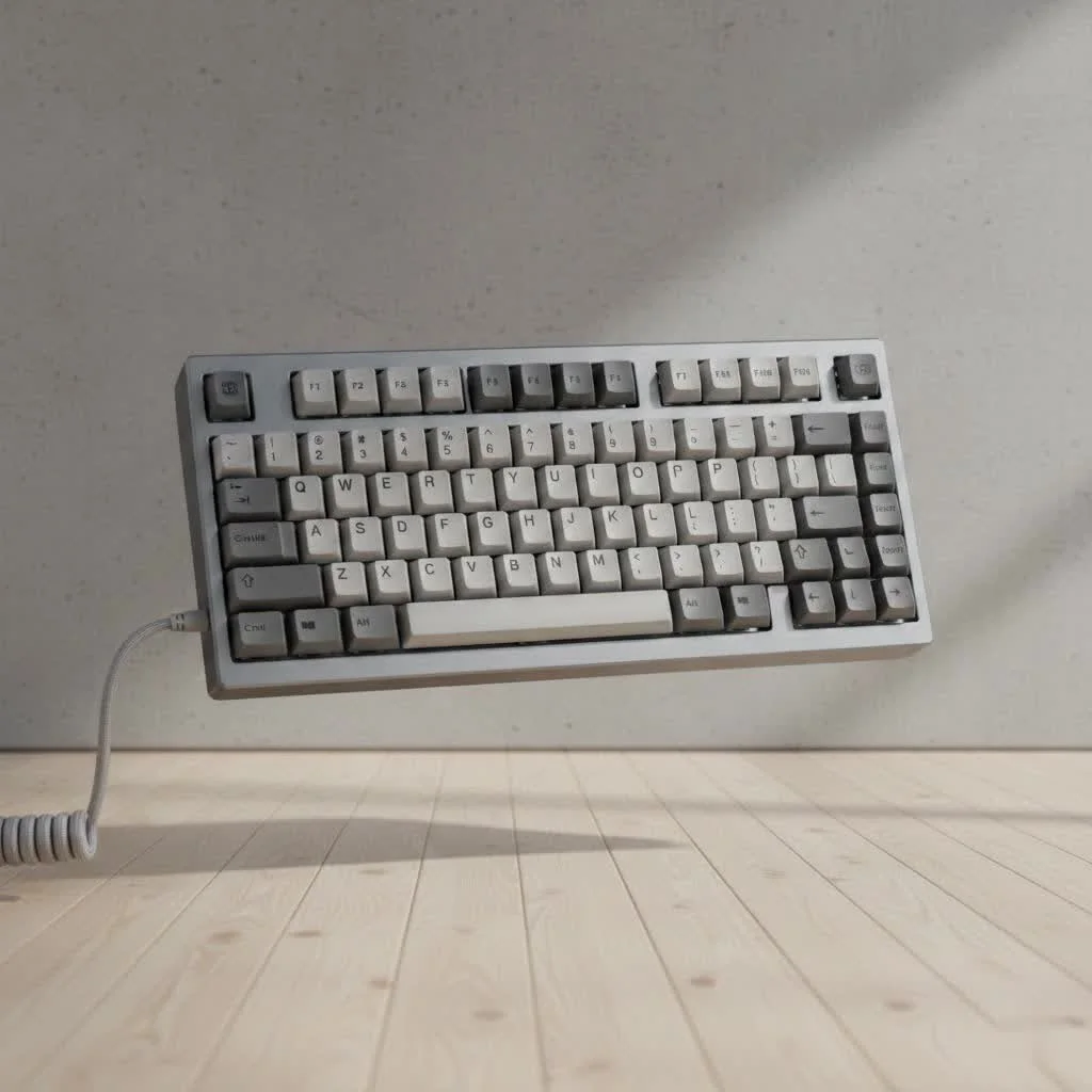 Wireless mechanical keyboard on a clean desk setup