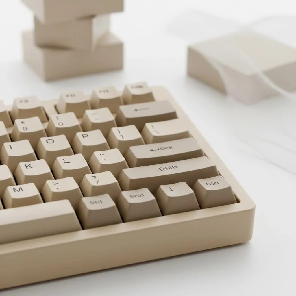 Close-up of a silent mechanical keyboard with muted keycaps