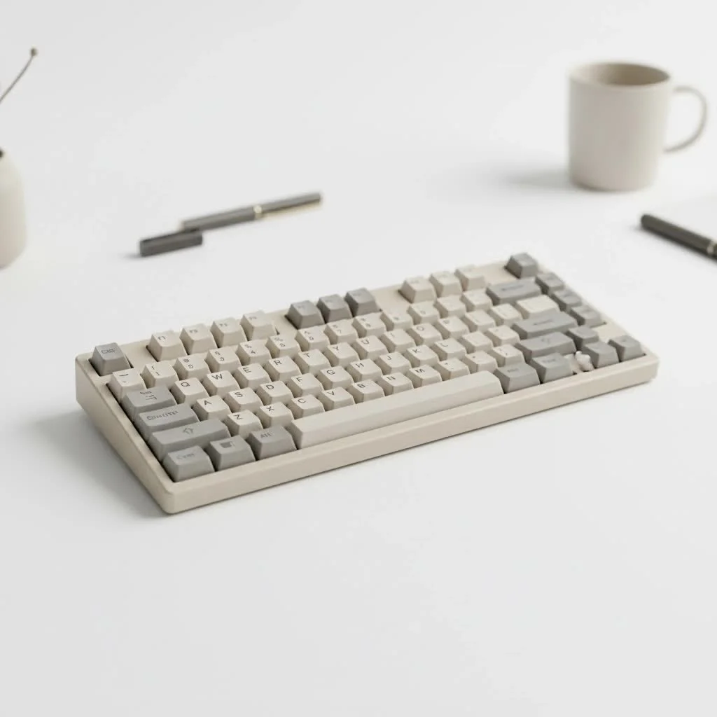Pastel pink and white cute mechanical keyboard with themed keycaps